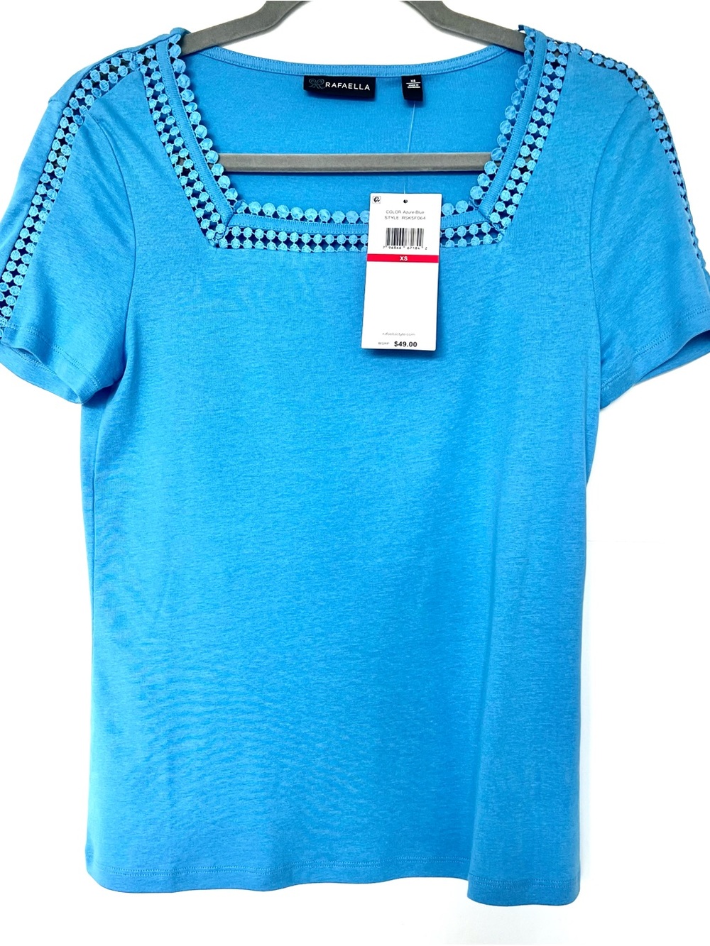 NWT Rafaella Azure Blue Lace Trim Square Neck Top XS
